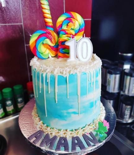 Rainbow Candy Topped Cake